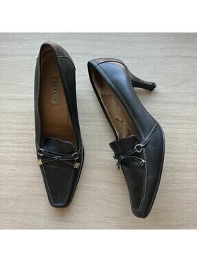 Alfani Black Leather Open Toe Platform Heels Pumps Shoes Italian 8M Flaw!